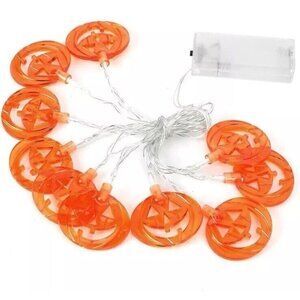 Halloween Pumpkin String Lights 10 LED 6.5ft Orange Pumpkin Fall Party Decor New